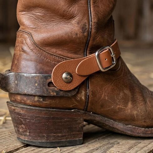 Bremorou 2 Pieces Leather Spur Straps, Spurs for Cowboy Boots, Western Men Adjustable Boot Straps, Genuine Leather, Handmade Western Accessories for Women Men(Rustic) in Saudi Arabia