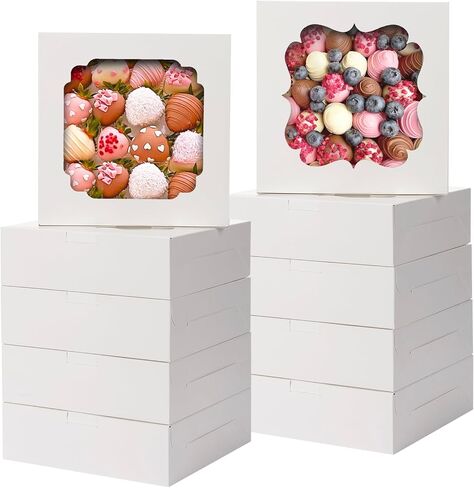 TOMNK 60pcs Cookie Boxes, 8x8x2.5 Inches Bakery Boxes with 2 Style Windows for Chocolate Strawberries, Pie, Pastry, Dessert, Cake, Birthday Party, Mother's Day, Weddings in Kuwait