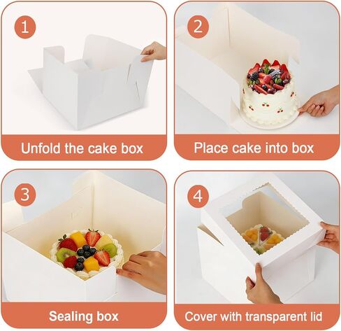 2 Pack Cake Boxes, 12x12x8 Inches Tall Cake Box with Window, Cake Carrier with Lids, White Cake Boxes with Cake Boards, for Cakes Cookie Cupcake Pie Birthday Party Wedding in Kuwait