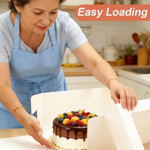 2 Pack Cake Boxes, 12x12x8 Inches Tall Cake Box with Window, Cake Carrier with Lids, White Cake Boxes with Cake Boards, for Cakes Cookie Cupcake Pie Birthday Party Wedding in Kuwait