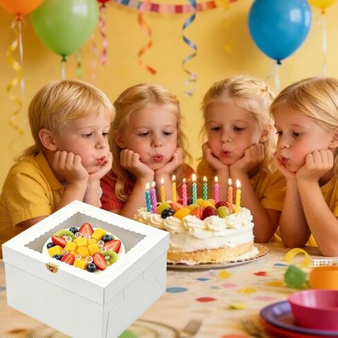 2 Pack Cake Boxes, 12x12x8 Inches Tall Cake Box with Window, Cake Carrier with Lids, White Cake Boxes with Cake Boards, for Cakes Cookie Cupcake Pie Birthday Party Wedding in Kuwait