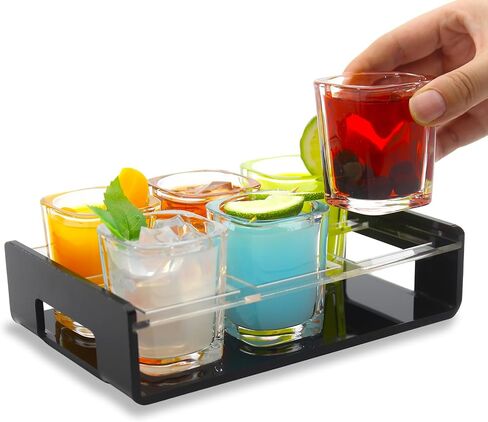 【NEW】 Acrylic Shot Glasses Serving Set, Waterproof Shot Glass Tray Holder Set, Shot Glass Holder, Shot Glass Tray Shot Glass Organizer for Bar, Restaurant, Party, Family Gathering in Kuwait