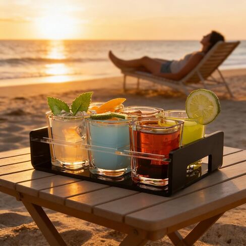 【NEW】 Acrylic Shot Glasses Serving Set, Waterproof Shot Glass Tray Holder Set, Shot Glass Holder, Shot Glass Tray Shot Glass Organizer for Bar, Restaurant, Party, Family Gathering in Kuwait
