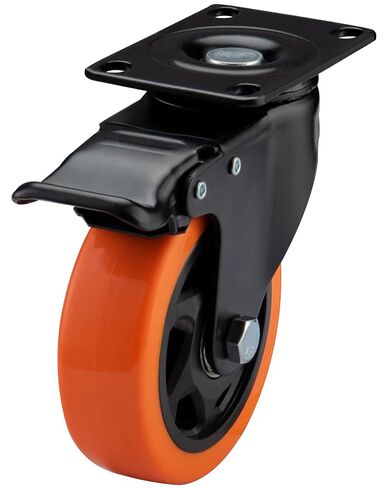 4" Caster Wheels, Casters Set of 4 Heavy Duty - Orange Polyurethane Castors, Top Plate Swivel Wheels, 4-Pack Industrial Casters with Brake, Locking Caster for Furniture and Workbench in Kuwait