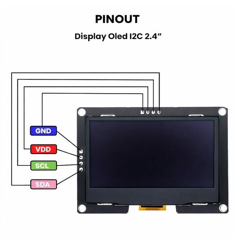 2.42 Inch OLED Display Module SSD1309 128x64 I2C IIC 4 Pin Screen Kit, Includes Header Pins & Wiring Diagram, Easy to Connect for Arduino Raspberry Pi ESP32 DIY Projects in Kuwait