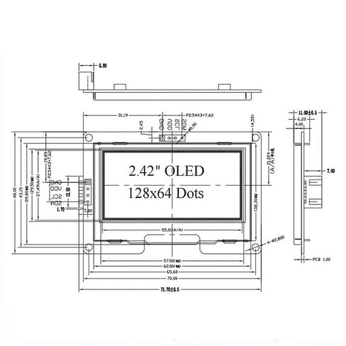 2.42 Inch OLED Display Module SSD1309 128x64 I2C IIC 4 Pin Screen Kit, Includes Header Pins & Wiring Diagram, Easy to Connect for Arduino Raspberry Pi ESP32 DIY Projects in Kuwait