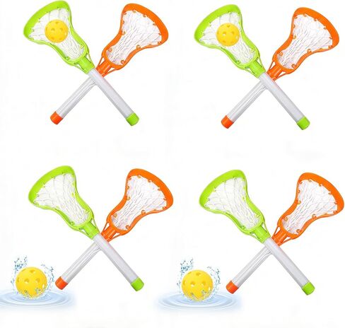 CEYAZYE 4 Sets 17" Lacrosse Stick and Ball, Mini Water Lacrosse Sticks for Pool Beach Games, Sports & Outdoor Play for Adults, Birthday Gifts (Green, Orange) in Kuwait