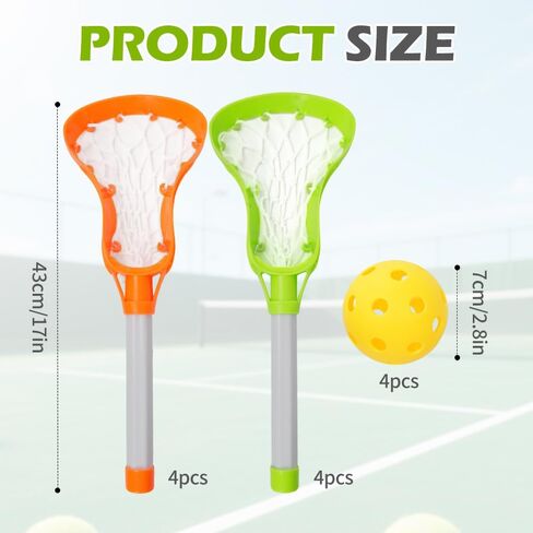 CEYAZYE 4 Sets 17" Lacrosse Stick and Ball, Mini Water Lacrosse Sticks for Pool Beach Games, Sports & Outdoor Play for Adults, Birthday Gifts (Green, Orange) in Kuwait
