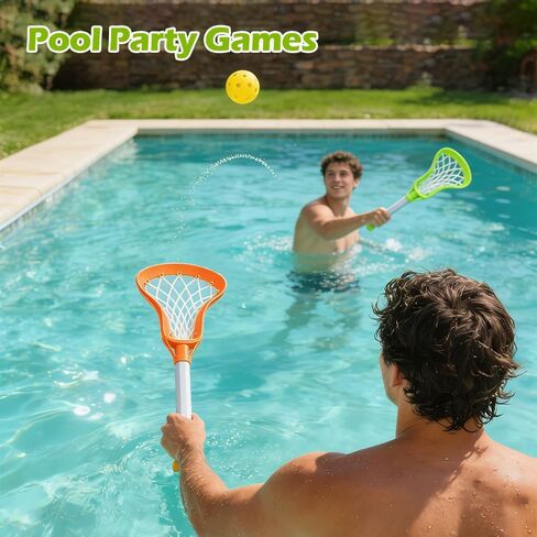 CEYAZYE 4 Sets 17" Lacrosse Stick and Ball, Mini Water Lacrosse Sticks for Pool Beach Games, Sports & Outdoor Play for Adults, Birthday Gifts (Green, Orange) in Kuwait