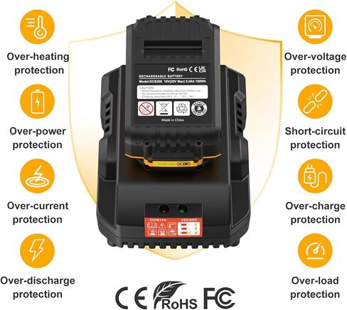 استبدل محطة شحن البطارية DCB104 DCB104 ، متوافقة مع شاحن USB ومحول لبطاريات أقصى 12 فولت و 20 فولت ، متوافقة مع DCB124 ، DCB126 ، DCB200 ، DCB205 ، DCB206 Yellow in Kuwait