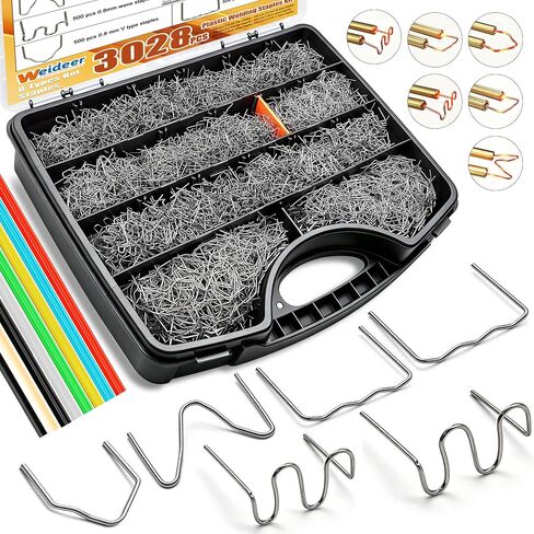 weideer 3028PCS Plastic Welding Staples,Plastic Welder Staples & Welding Rods,8 Types, Auto Bumper Repair Kit,Hot Staples with Portable Toolbox for Car, DIYers,Toy in Kuwait