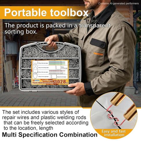 weideer 3028PCS Plastic Welding Staples,Plastic Welder Staples & Welding Rods,8 Types, Auto Bumper Repair Kit,Hot Staples with Portable Toolbox for Car, DIYers,Toy in Kuwait