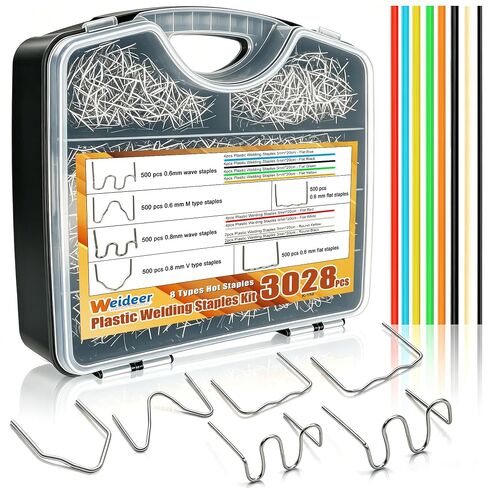 weideer 3028PCS Plastic Welding Staples,Plastic Welder Staples & Welding Rods,8 Types, Auto Bumper Repair Kit,Hot Staples with Portable Toolbox for Car, DIYers,Toy in Kuwait