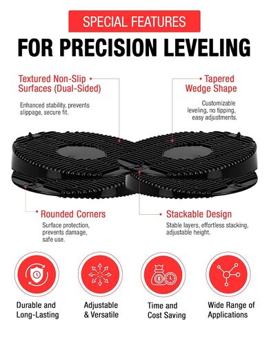 WOBBLE WEDGES Flexible Plastic Shims and Wedges for Leveling, Furniture Leveling Shims, Plastic Wedges, Resists Slipping, Stacks Securely, Fits Tight Spaces, Black, 1.50"x1.50"x0.25", (30 Pack) in Kuwait