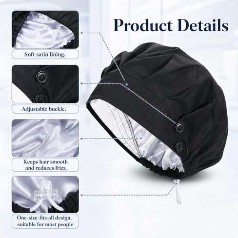 Scrub Cap for Women Men, Adjustable Working Caps with Button, Breathable Elastic Black Scrub Cap Satin Lined Surgical Caps for Ponytail Hair Surgical Nurse in Kuwait
