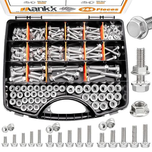 mankk 400PCS Metric Grade 10.9 Flange Bolts and Nuts Assortment Kit M6x1.0, M8x1.25, M10x1.5 (12mm to 45mm) Black Alloy Steel Class Hex Bolts and Nuts Washers Kit for Automotive in Saudi Arabia
