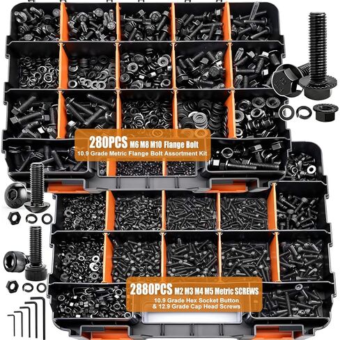 mankk 400PCS Metric Grade 10.9 Flange Bolts and Nuts Assortment Kit M6x1.0, M8x1.25, M10x1.5 (12mm to 45mm) Black Alloy Steel Class Hex Bolts and Nuts Washers Kit for Automotive in Kuwait