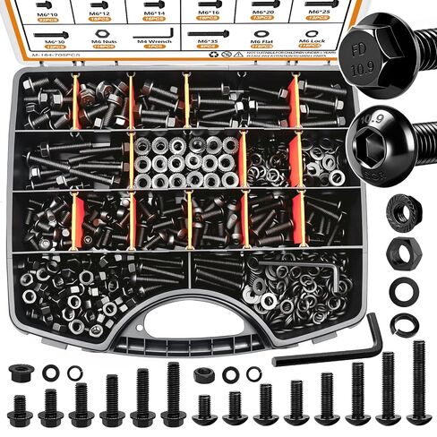 mankk 400PCS Metric Grade 10.9 Flange Bolts and Nuts Assortment Kit M6x1.0, M8x1.25, M10x1.5 (12mm to 45mm) Black Alloy Steel Class Hex Bolts and Nuts Washers Kit for Automotive in Kuwait