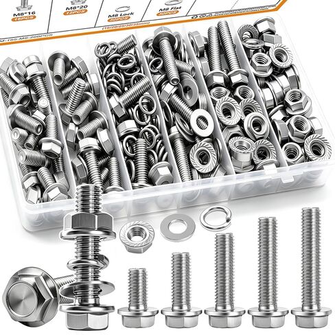 mankk 400PCS Metric Grade 10.9 Flange Bolts and Nuts Assortment Kit M6x1.0, M8x1.25, M10x1.5 (12mm to 45mm) Black Alloy Steel Class Hex Bolts and Nuts Washers Kit for Automotive in Kuwait