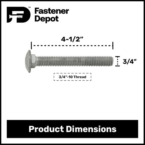 3/4"-10 x 4-1/2" (25 Pack) Galvanized Carriage Bolt Kit Grade 307A, Includes: USS Washers (25 pcs) and Hex Nuts (25 pcs), Hot Dip Galvanized for Exterior Use by Fastener Depot in Kuwait