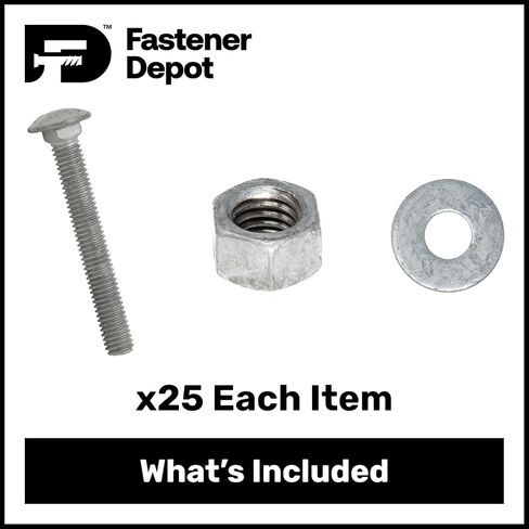 3/4"-10 x 4-1/2" (25 Pack) Galvanized Carriage Bolt Kit Grade 307A, Includes: USS Washers (25 pcs) and Hex Nuts (25 pcs), Hot Dip Galvanized for Exterior Use by Fastener Depot in Kuwait