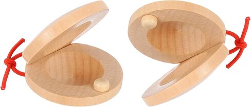 MECCANIXITY 2 Pcs Wooden Castanets, Hand Finger Castanets Musical Instrument Rhythm Cymbals Percussion Instruments for Adults Beginner Toy, Wood Color in Kuwait