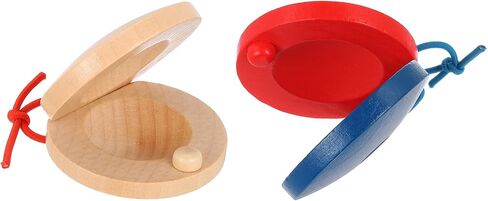 MECCANIXITY 2 Pcs Wooden Castanets, Hand Finger Castanets Musical Instrument Rhythm Cymbals Percussion Instruments for Adults Beginner Toy, Wood Color in Kuwait