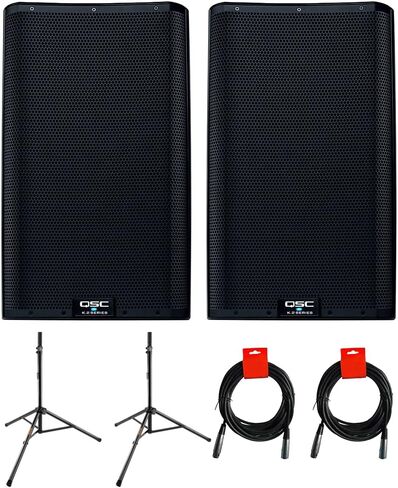 QSC K12.2 Active 12" Powered 2000 Watt Loudspeaker (Pair) Bundle with 2X Auray Steel Speaker Stand and 2X XLR-XLR Cable in Kuwait