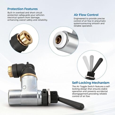 BA14500 Air Toggle Switch Pneumatic Control Valve, 1/4 Inch Quick Connect with 90-Degree Elbow, Fit for Peterbilt Kenworth Truck and Industrial Pneumatic Systems in Kuwait