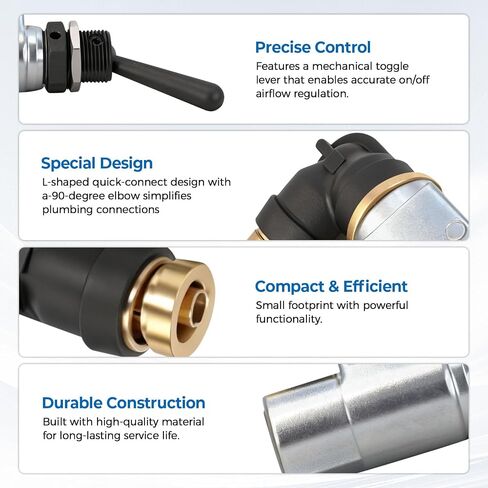 BA14500 Air Toggle Switch Pneumatic Control Valve, 1/4 Inch Quick Connect with 90-Degree Elbow, Fit for Peterbilt Kenworth Truck and Industrial Pneumatic Systems in Kuwait