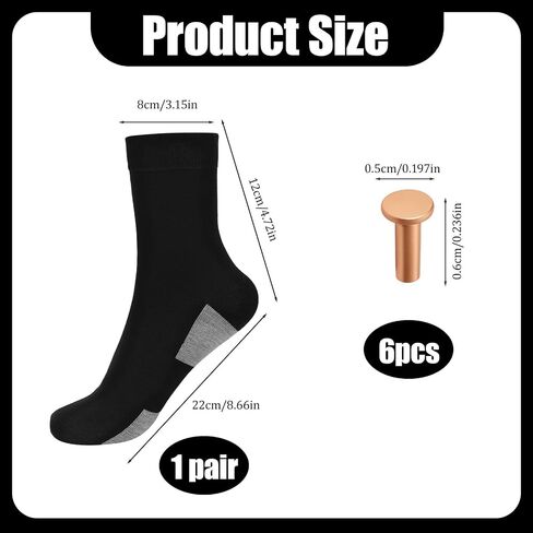 6 Pcs Copper Flat Head Rivets and 1 Pair Grounding Socks, Grounding Socks with Copper Suitable for Grounding Footwear for Men & Women in Kuwait