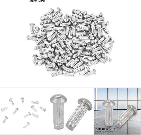 Jeanoko 100pcs M2 Stainless Steel Round Head Knurled Shank Solid Rivets Assortment Set Multi-size Round Head Rivet(M2*6) Fastening components in Kuwait