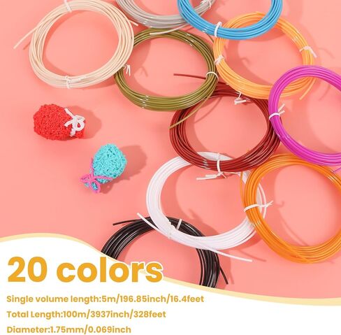 1.75mm 3D Pen Filament Refill, 20 Color PLA Filament (328 Ft) with 16.4 Ft per Color, for 3D Printing Pens, DIY Arts & Crafts Projects in Kuwait