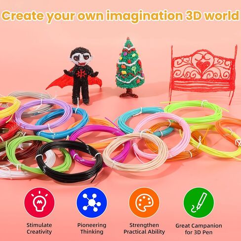 1.75mm 3D Pen Filament Refill, 20 Color PLA Filament (328 Ft) with 16.4 Ft per Color, for 3D Printing Pens, DIY Arts & Crafts Projects in Kuwait