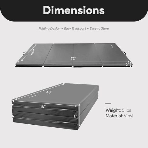 BalanceFrom 6x4 Feet 4-Panel Folding Gymnastics Mat – 2-Inch Thick Pad with Vinyl Surface and Carrying Handles for Tumbling, Yoga, Pilates, Home Workouts, and Martial Arts in Kuwait