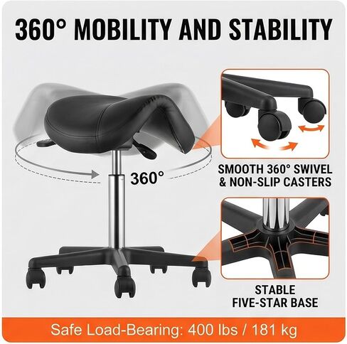 Ergonomic Saddle Stool Chair Heavy Duty Rolling Swivel Chair with Wheels | with Adjustable Tilt, Hydraulic Adjustable Height Stool for Salon, Dentist, Clinic, Home, 400 lbs Capacity in Kuwait