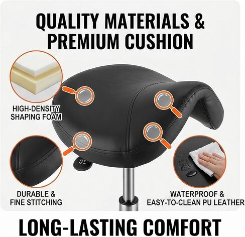 Ergonomic Saddle Stool Chair Heavy Duty Rolling Swivel Chair with Wheels | with Adjustable Tilt, Hydraulic Adjustable Height Stool for Salon, Dentist, Clinic, Home, 400 lbs Capacity in Kuwait