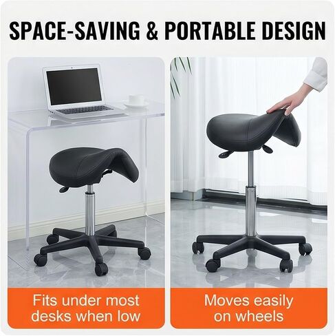 Ergonomic Saddle Stool Chair Heavy Duty Rolling Swivel Chair with Wheels | with Adjustable Tilt, Hydraulic Adjustable Height Stool for Salon, Dentist, Clinic, Home, 400 lbs Capacity in Kuwait