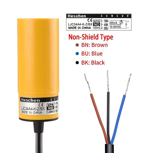 Heschen 34mm Diameter Capacitive Touch Sensor Proximity Sensor Switch, Non-Shield Type, LJC34A4-K-Z/BX, Detector 1-20mm, 10-30VDC 200mA, NPN Normally Open(NO), 3 wire, CE Listed in Kuwait