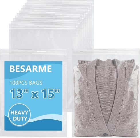 100 PCS 13"×15" Large Zip Seal Lock Bags 2 Gallon Plastic Poly Bag Clear 2 Mil Plastic Reclosable Bags - Waterproof Dustproof Storage and Shipping for Clothing, Crafts, Travel and Moving in Kuwait