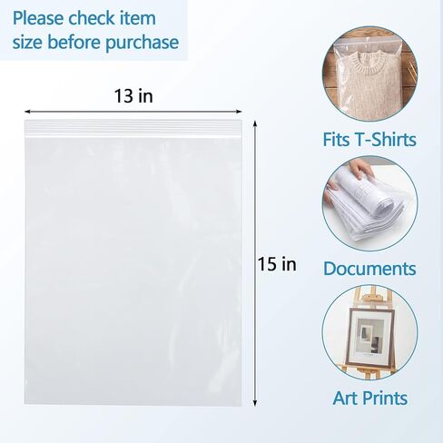 100 PCS 13"×15" Large Zip Seal Lock Bags 2 Gallon Plastic Poly Bag Clear 2 Mil Plastic Reclosable Bags - Waterproof Dustproof Storage and Shipping for Clothing, Crafts, Travel and Moving in Kuwait