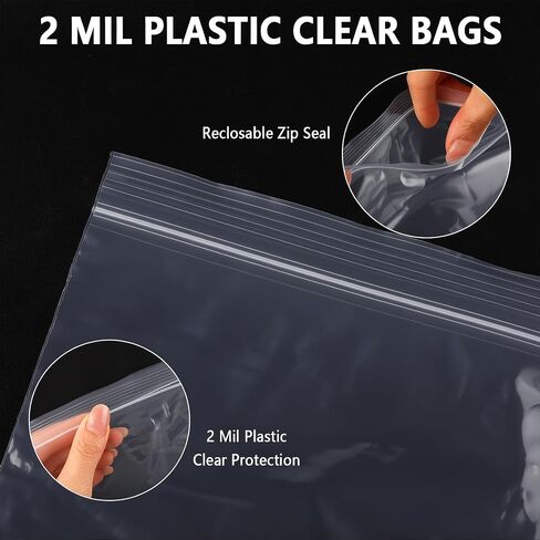 100 PCS 13"×15" Large Zip Seal Lock Bags 2 Gallon Plastic Poly Bag Clear 2 Mil Plastic Reclosable Bags - Waterproof Dustproof Storage and Shipping for Clothing, Crafts, Travel and Moving in Kuwait