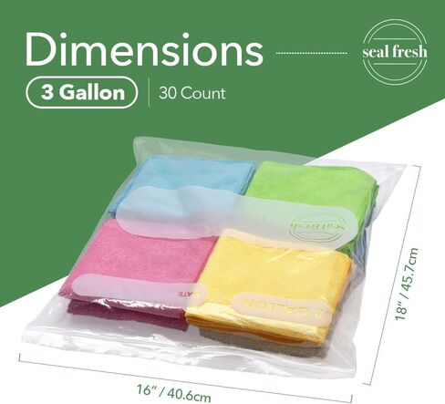 Seal Fresh 3 Gallon Large Plastic Storage Bags – 16" x 18" (30 Count) – Reusable XXL Extra Large Clear Jumbo Zip Bags with Sealable Zipper Top For Clothes, Travel, Moving in Saudi Arabia