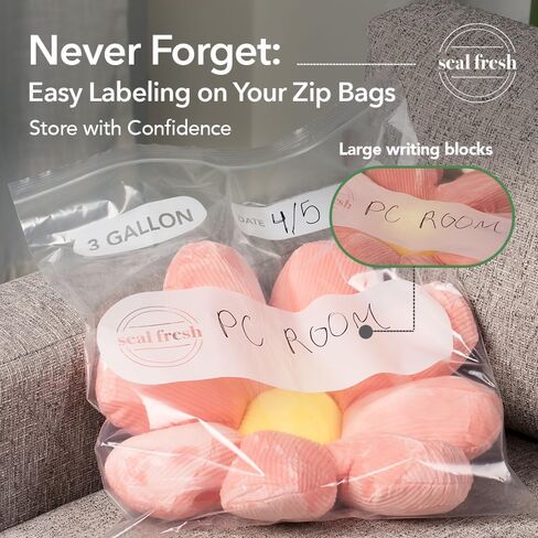 Seal Fresh 3 Gallon Large Plastic Storage Bags – 16" x 18" (30 Count) – Reusable XXL Extra Large Clear Jumbo Zip Bags with Sealable Zipper Top For Clothes, Travel, Moving in Saudi Arabia
