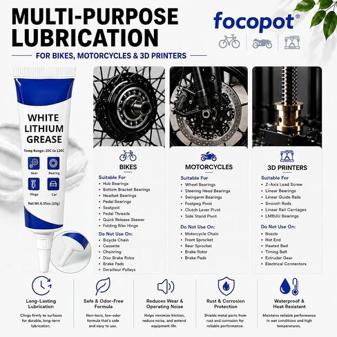حبل تنظيف من الألياف الدقيقة من focopot Gear Floss - 50 قطعة من خيط تنظيف الدراجات النارية وقطعتين من مواد تشحيم شحوم الطابعة ثلاثية الأبعاد لسلاسل الدراجات النارية والأشرطة والفرامل والطابعات ثلاثية الأبعاد in Kuwait