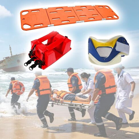 Foldable Spine Stretcher Board for Emergency Rescue, Portable Water-Resistant Patient Transport Backboard with Head Immobilizer - PE Ambulance & First Aid Essential in Saudi Arabia