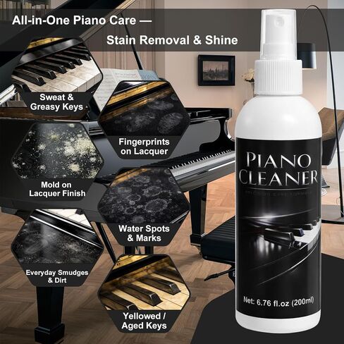 200ml Piano Cleaner and Polish – Gentle Formula for Piano Keys & Lacquer Finish – Removes Fingerprints & Smudges, Non-Greasy, Restores Natural Shine – Ideal for Home, Teachers & Music Studios in Kuwait