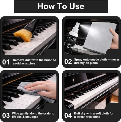 200ml Piano Cleaner and Polish – Gentle Formula for Piano Keys & Lacquer Finish – Removes Fingerprints & Smudges, Non-Greasy, Restores Natural Shine – Ideal for Home, Teachers & Music Studios in Kuwait