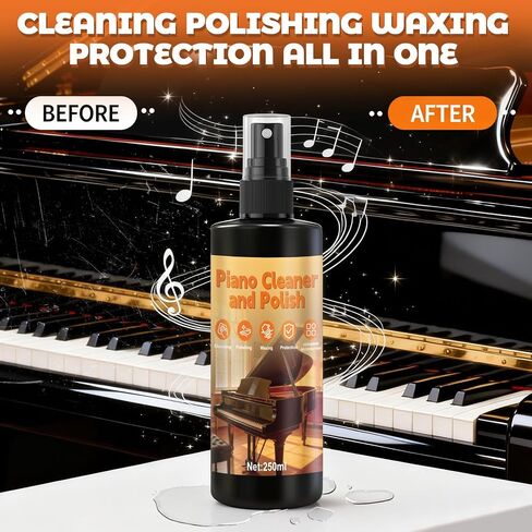250ml Piano Cleaner and Polish, Piano Cleaning Kit Cleans Polishes Waxes and Protects In One Restore and Enhance Gloss Restoring Shine for Grand and Small Grand Piano Keys in Saudi Arabia