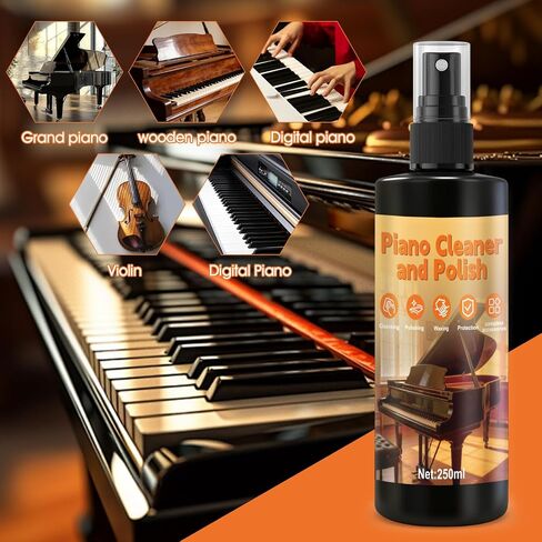 250ml Piano Cleaner and Polish, Piano Cleaning Kit Cleans Polishes Waxes and Protects In One Restore and Enhance Gloss Restoring Shine for Grand and Small Grand Piano Keys in Saudi Arabia